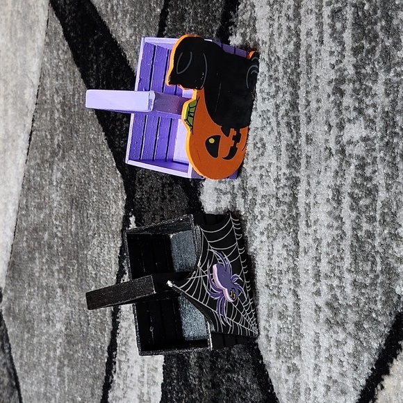 VINTAGE MINI HALLOWEEN WOOD BASKETS PUMPKIN BLK CAT SPIDER - Picture 9 of 12